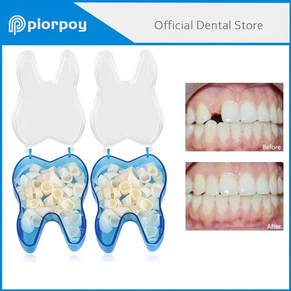 PIORPOY 50/70Pcs Dental Teeth Veneers Temporary Crown Set Whitening Resin Molar Anterior Temporary Crown Porcelain Dental Tools