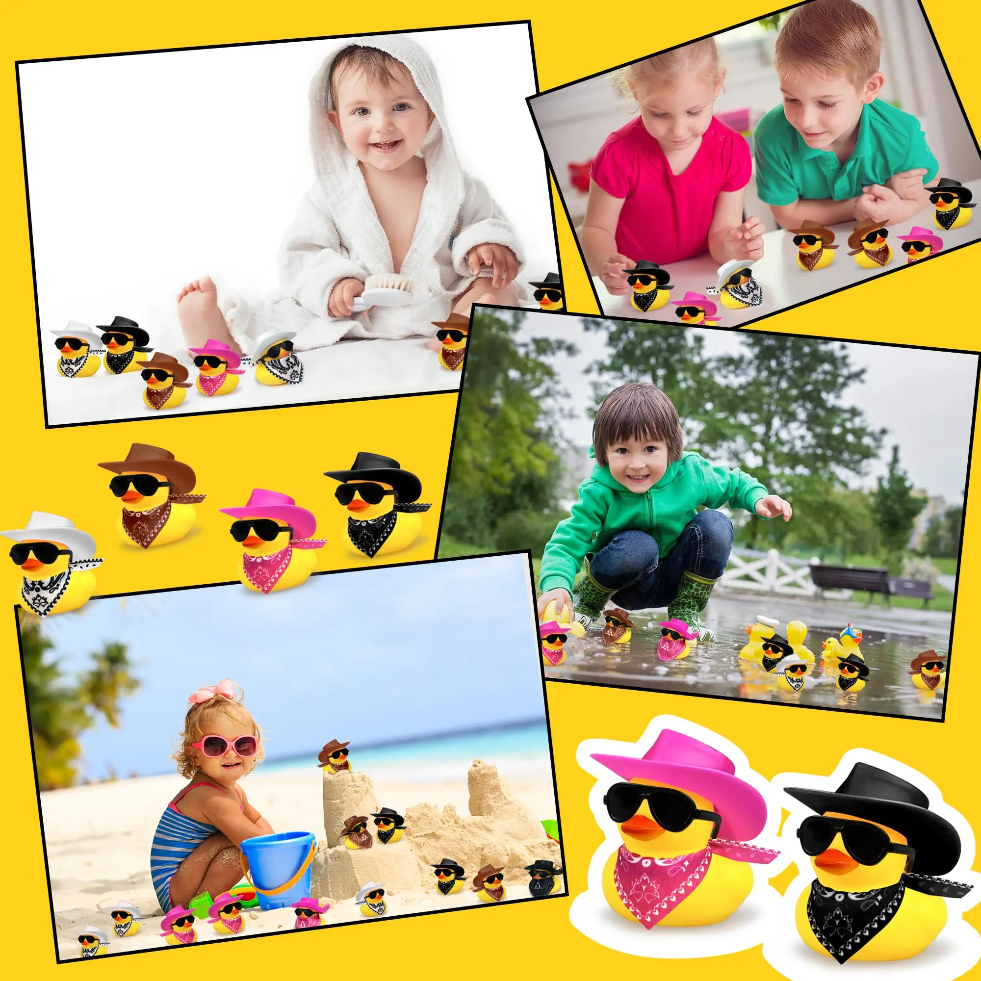 Cowboy Duck with Hat and Sunglasses Mini Duckies Toys for Birthday Swimming Party Gift Favor