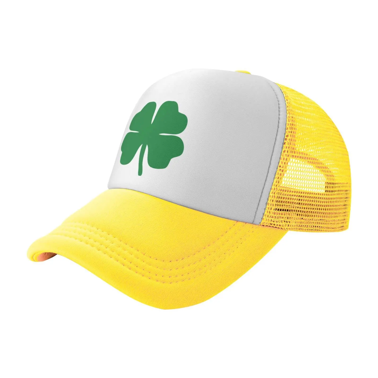 Lucky Green 4 Leaf Clover Trucker Hat - Mesh Baseball Snapback Cap for Men Or Women Outdoors  Daily