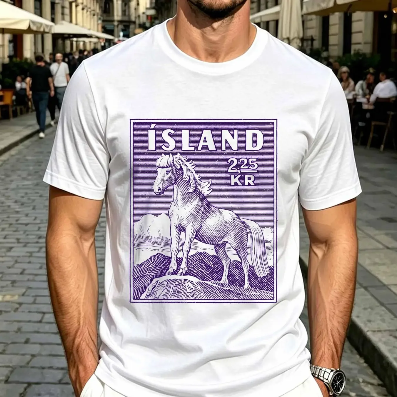 washed T Shirt Vintage 1958 Icelandic Horse Postage Stamp vintage Washed Breathable Comfortable Unisex Soft streetwear homme