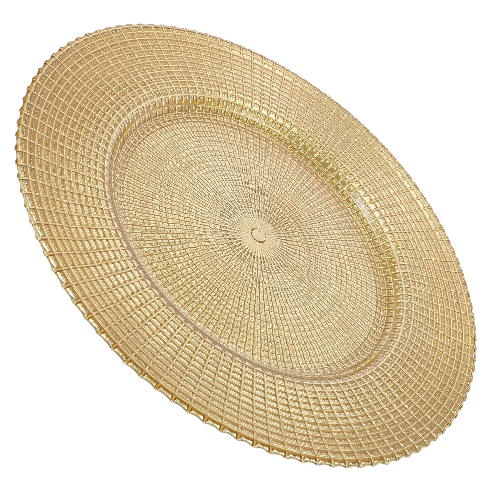 12.7 Inch Round Gold Glass Charger Plates, Decorative Formal Dinner Platter for Wedding Banquet Holiday Party Table Bulk Decor