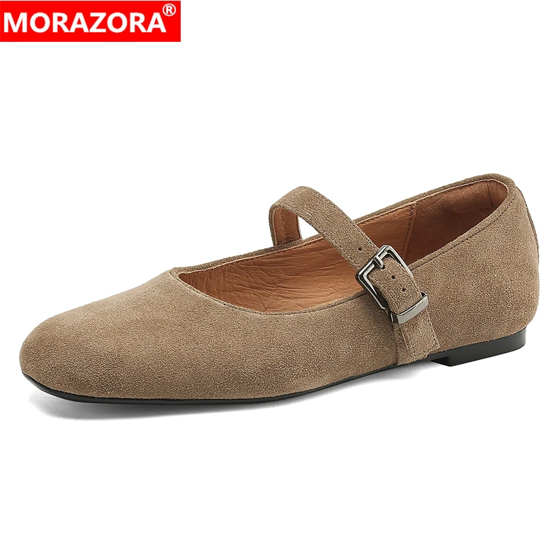 

MORAZORA, размеры 34–43, новые туфли из натуральной кожи, женские туфли на плоской подошве, замшевые туфли Мэри Джейн, офисные повседневные туфли, повседневная обувь