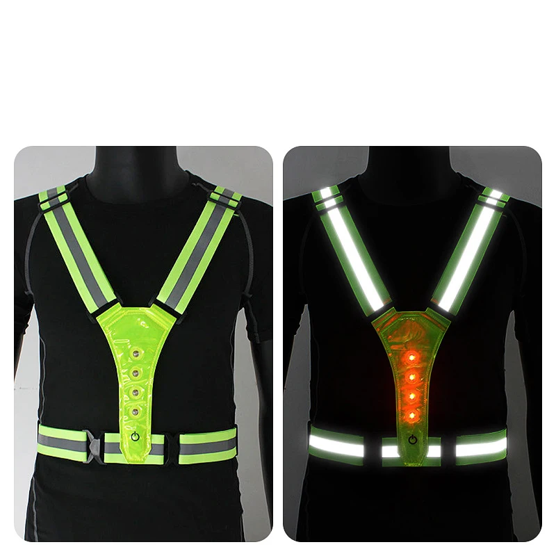 Safety Reflective Vest LED Running Light Adjustable Cycling Vest Night Warning Work Fishing Sports Vest