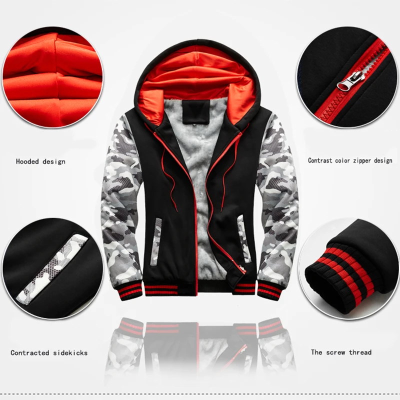 Winter Sports Jacket Pants Suits Men\'s Coats Trousers Sets Thicken Thermal Hoodies Set Camouflage Tracksuit Sweatshirts