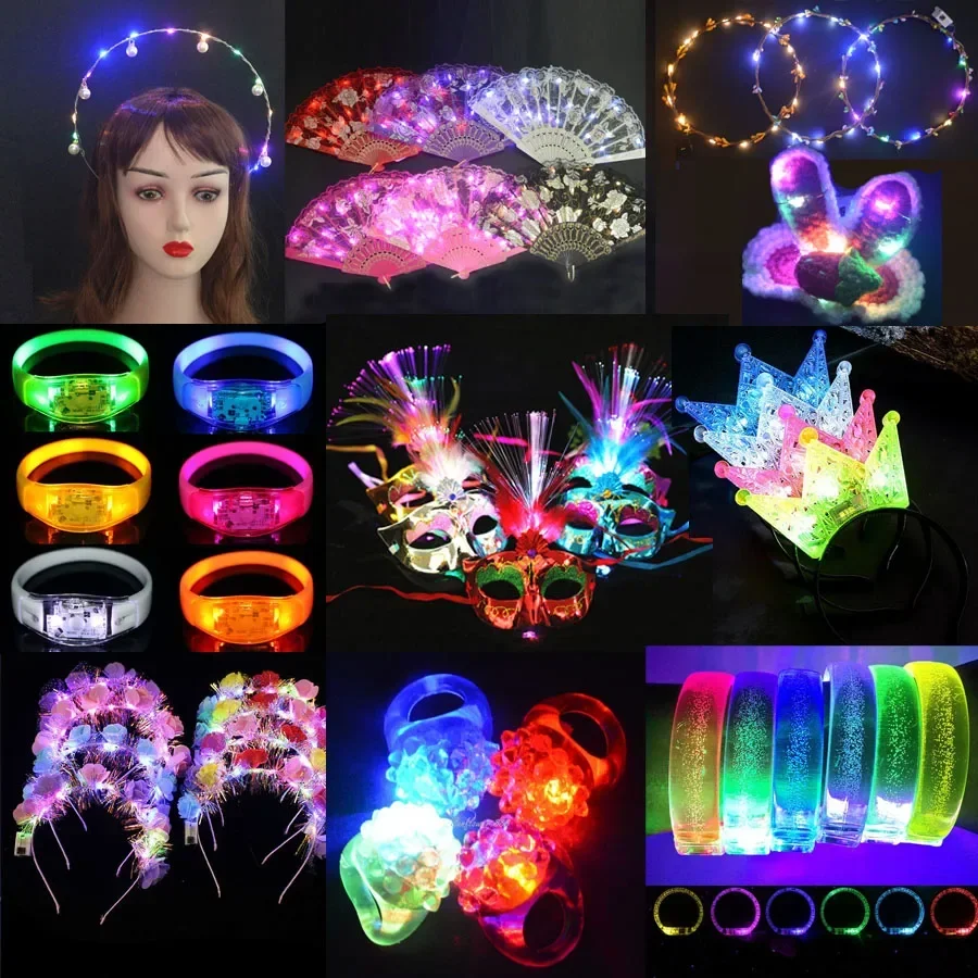 10pcs Light Up Blink Headband Glasses Scrunchies Brooch Glow Party Flower Crown Birthday Gift Wedding Festival Halloween