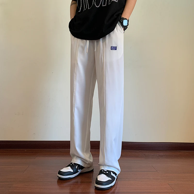 

Мужские летние длинные брюки из белого ледяного шелка, тонкие, свободные, прямого кроя, быстросохнущие, спортивные, повседневные