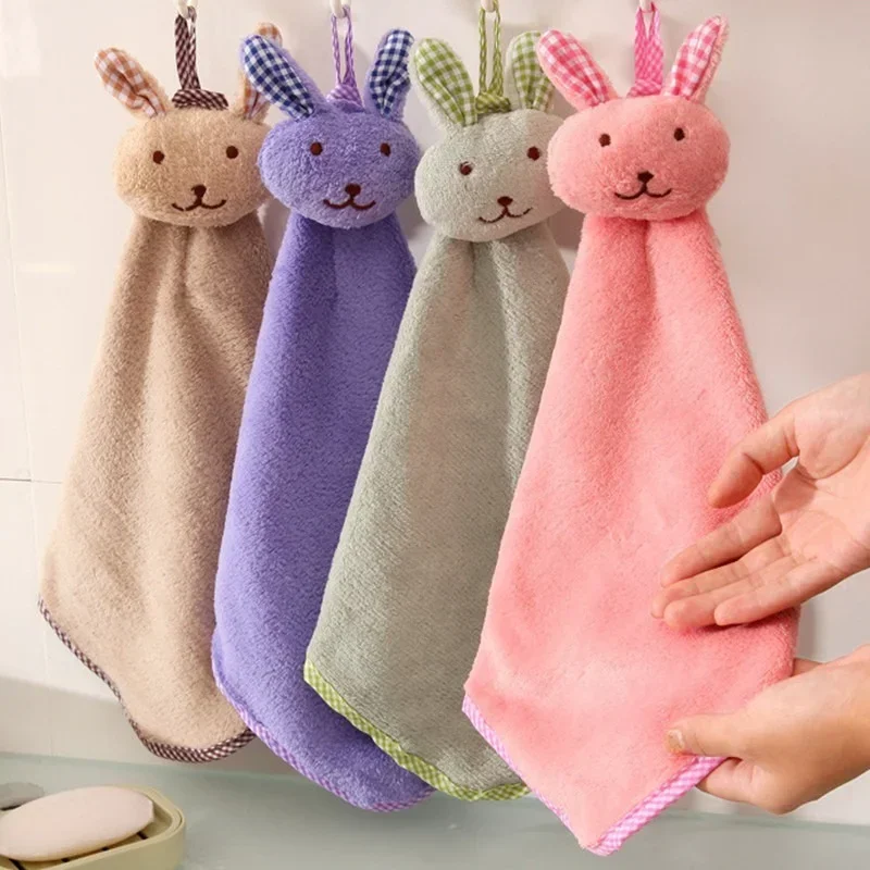 

Lovely Towel Cartoon Style Coral Velvet Towel Multi-function Hanging in Kitchen Bathroom Cleaning Absorbent Towel