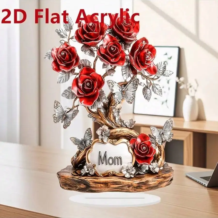 1PCS Rose Tree Butterfly 'Mom' Carving Multi Functional Desktop Decoration Sculpture Is the Ideal Gift for Mothers