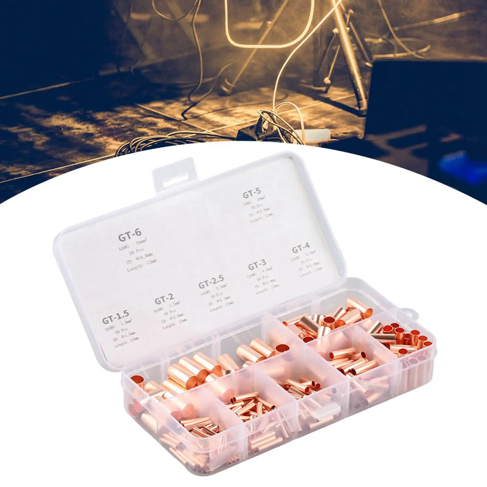 250Pcs Copper Tube Connector Kits Terminal Connecting Set Wire Hardware Supplies Copper,Tube,Connector§Terminal,Copper,Connector