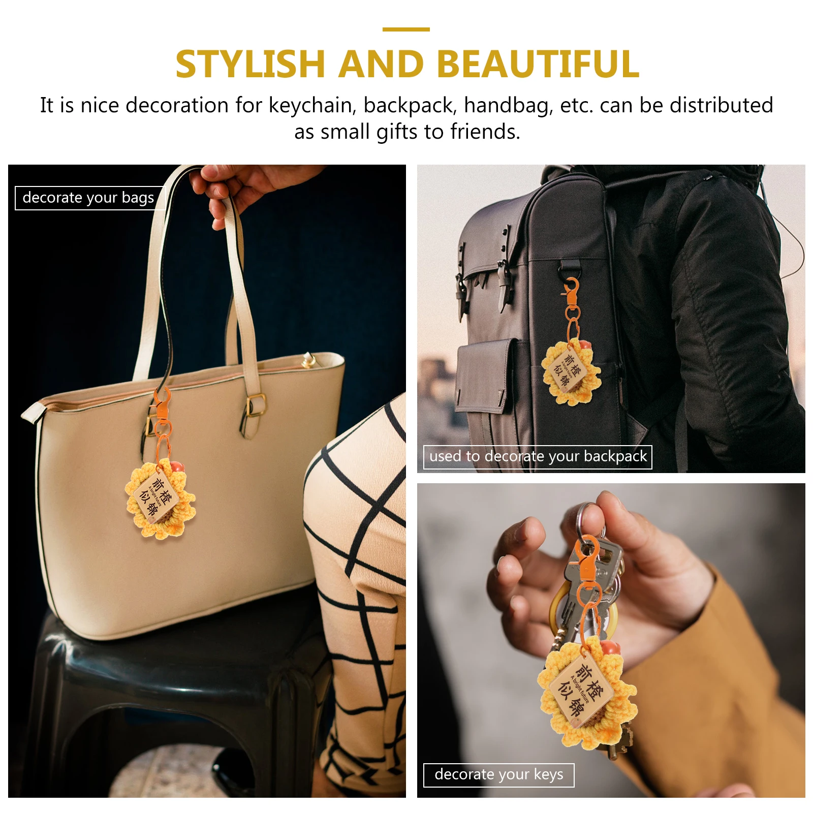 

Lovely Sunflower Keychain Pendant Cute Backpack Hanging Decoration Durable Woolen Bag Charm Car Mirror Ornament Unique Adorable