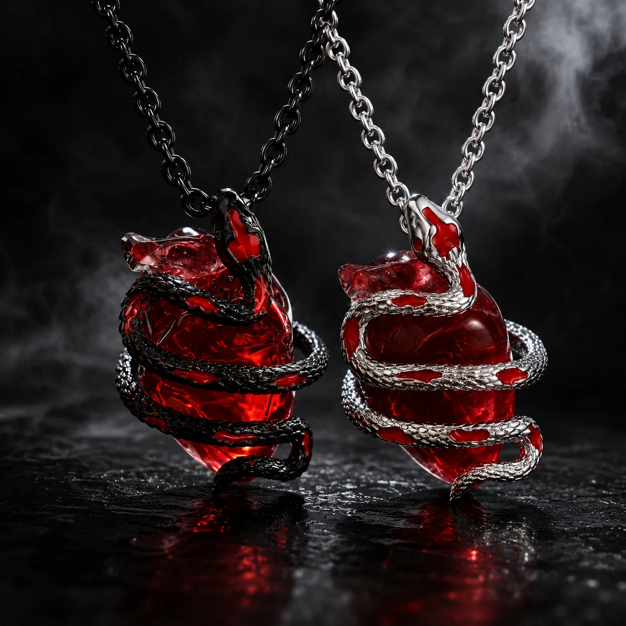 Dunkle Gothic-Schlangen-Halskette mit rotem Harzanhänger für Paare, alternativer Punk-Schmuck, romantisches Partnergeschenk, Accessoires