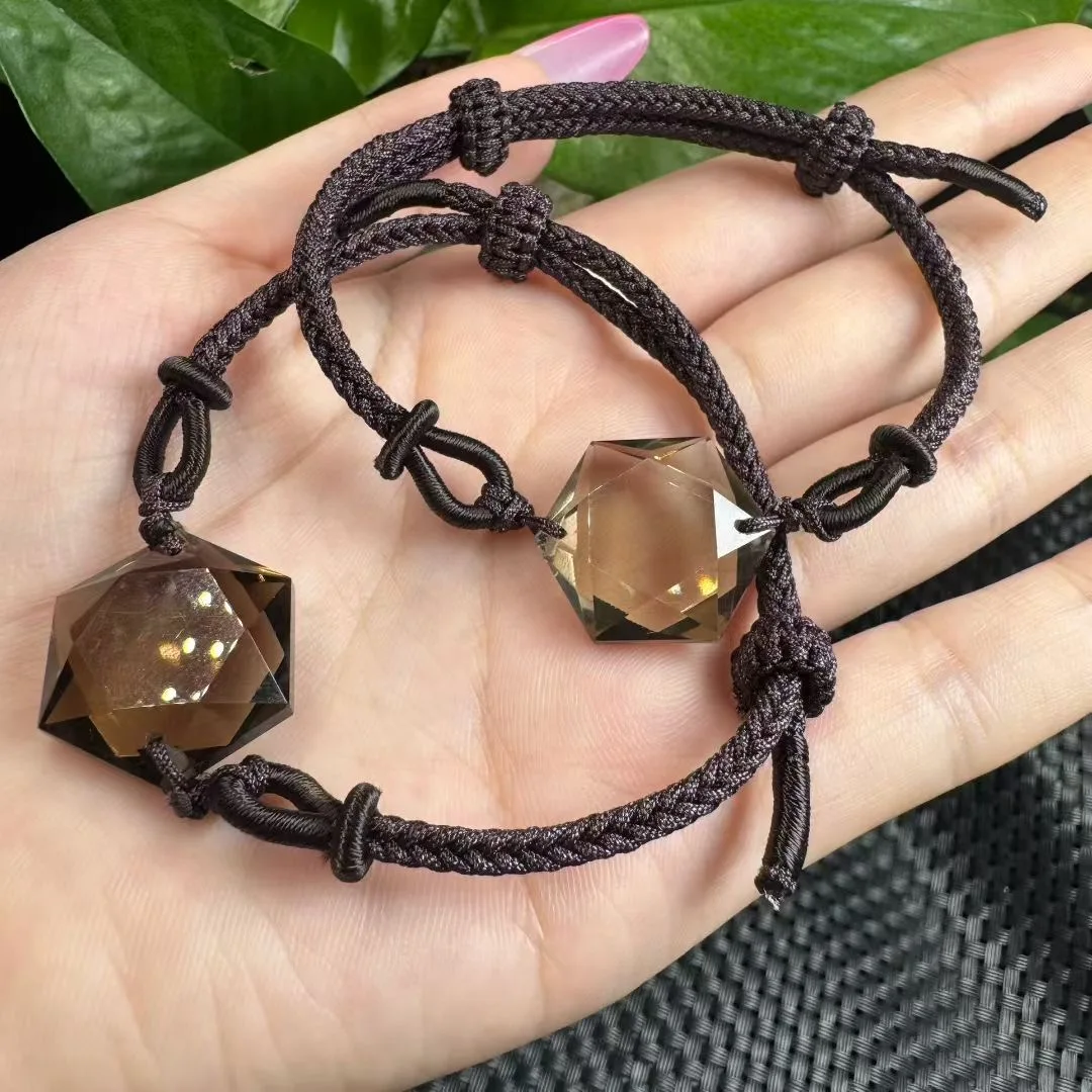 1 Pc Fengbaowu Natural Smoky Quartz Hexagram Bracelet Crystal Reiki Healing Stone Jewelry Gift For Women Men