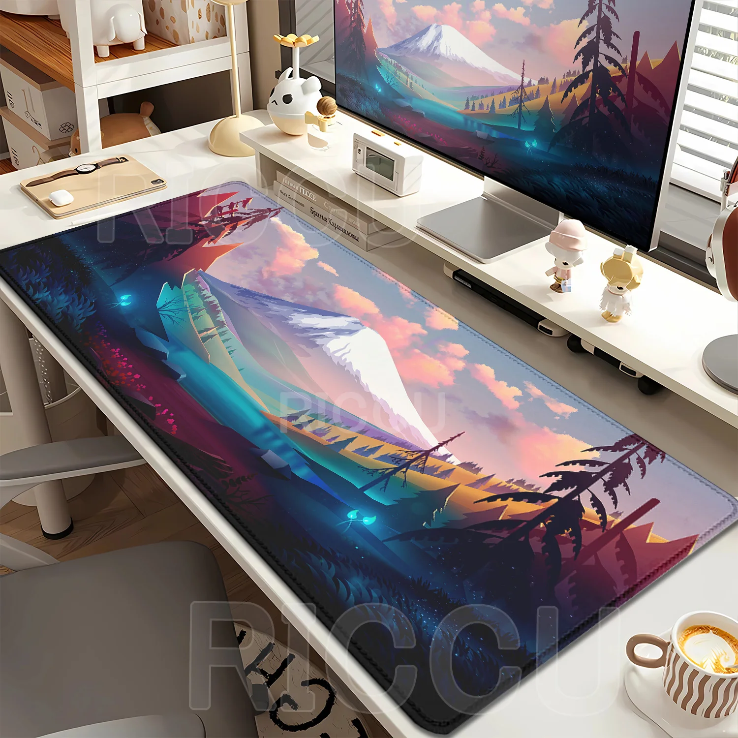 

Коврик для игровой мыши с изображением горного пейзажа и заката, резиновый, с HD-печатью, XXL, 400x900 мм, для клавиатуры и стола