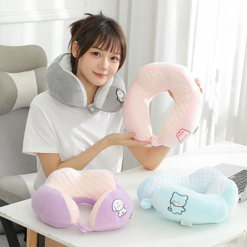 Car Cooling Ice Bean Cartoon U-shaped Pillow Portable Airplane Pillow for Outdoor Travel Hump Neck Pillow for Office Napping