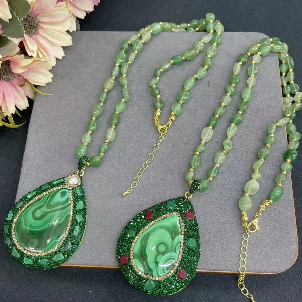 

New Natural Peacock Stone Pendant Women's Jade Marrow Necklace Simple Luxury Lady Sweater Chain Exquisite Jewelry