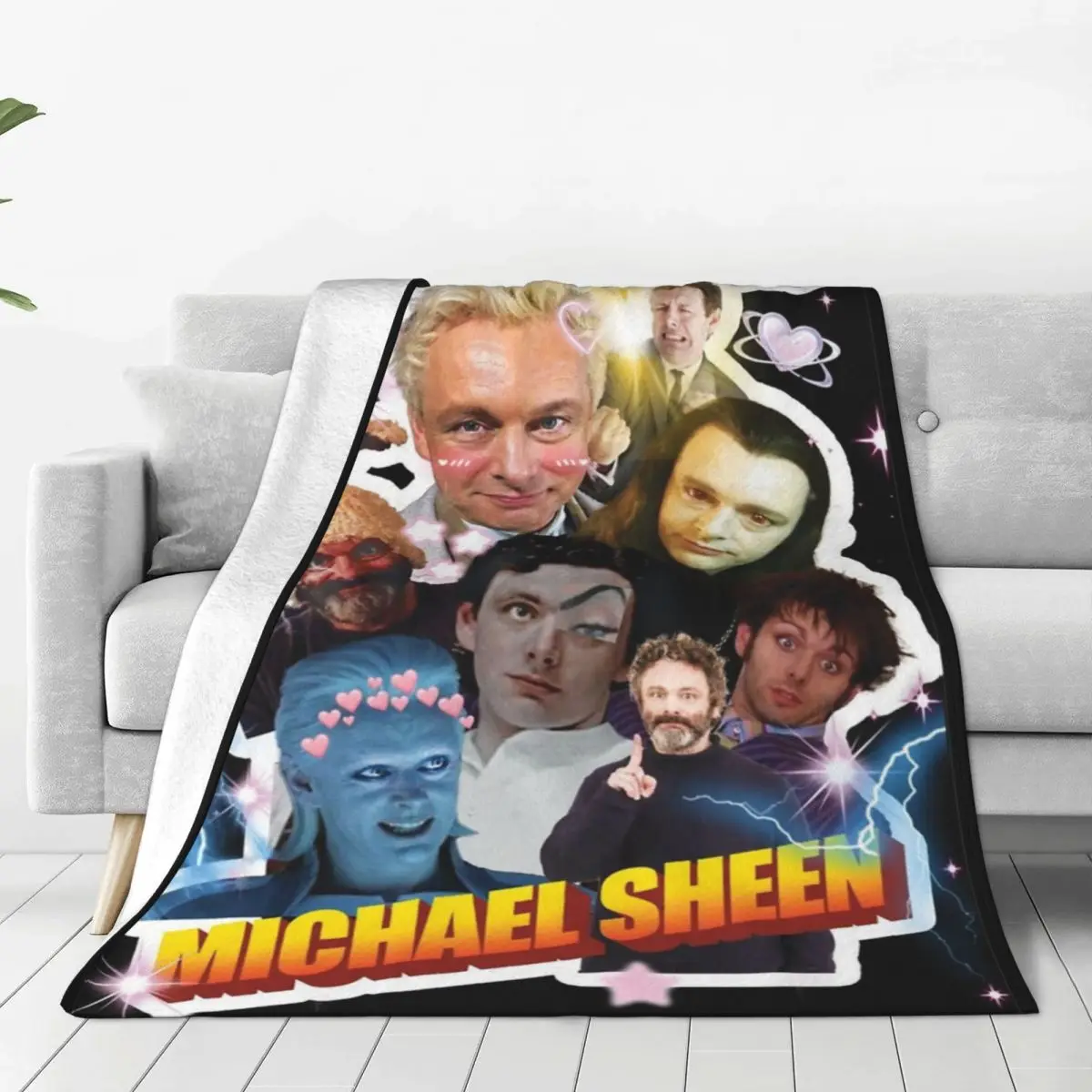 Funny Michael Sheen Collage Blanket Fleece Printed Vintage Style Cozy Super Soft Throw Blanket for Bed Office Quilt