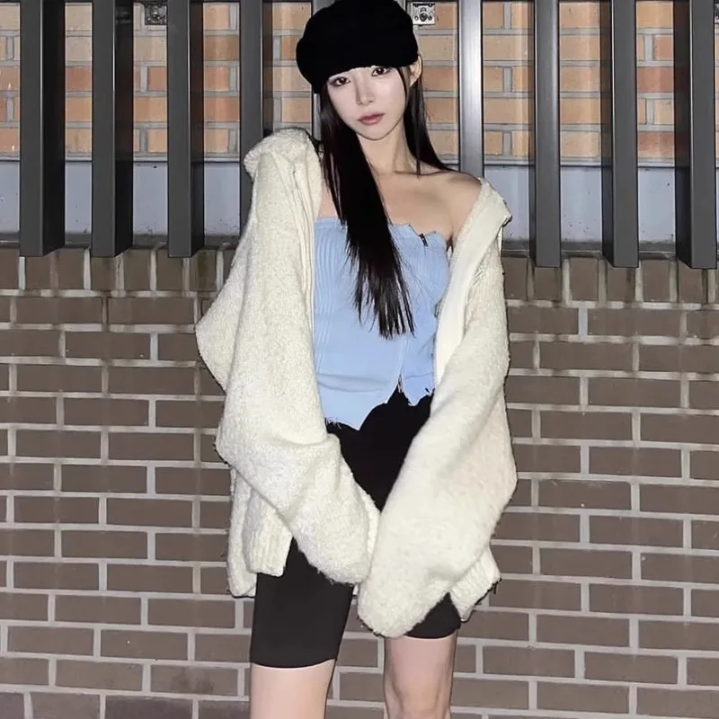 

Korea badblood bcac series jumper women autumn and winter American knitted cardigan hooded loose jacket tops
