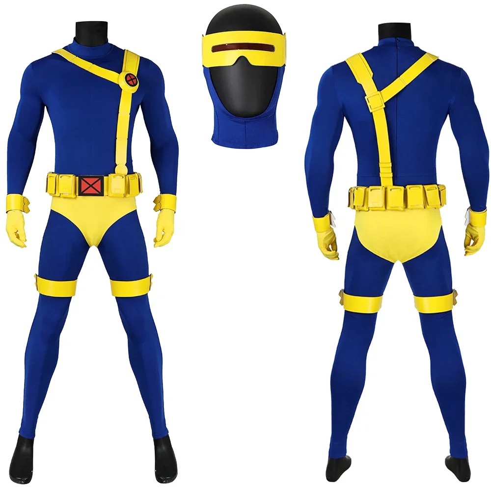 Anime X-Men 97 Cyclops Cosplay Costume Scott Cyclops Full Suits Superhero Spandex Zentai Bodysuit Outfit Halloween Costume Boys