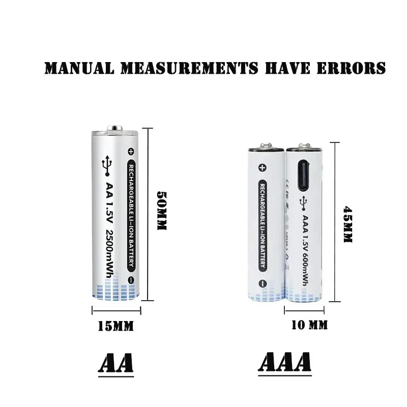 AA 2500mWh/AAA 600mWh Li-ion Batteries 1.5V AA/AAA USB Rechargeable Lithium-ion Battery For Toy Car +4-1 Type-C Cable