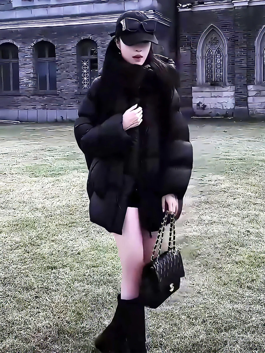 الشتاء Thiened الأبيض Du down Jaet المرأة Faionable طوق معطف دافئ ركاب Sle منتصف طول الياقة الأخرى