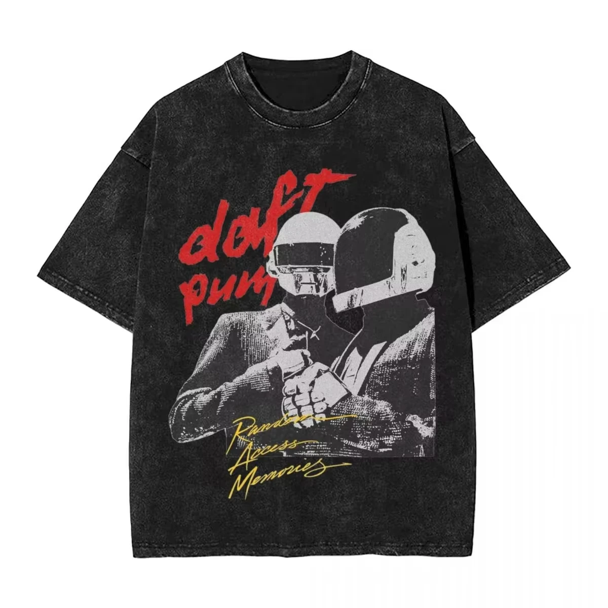 

Daft Punk Vintage Washed 2D T Shirt Hip Hop Harajuku Streetwear Short Sleeve Summer Tops Tee Men's Women Oversized Loose Casual