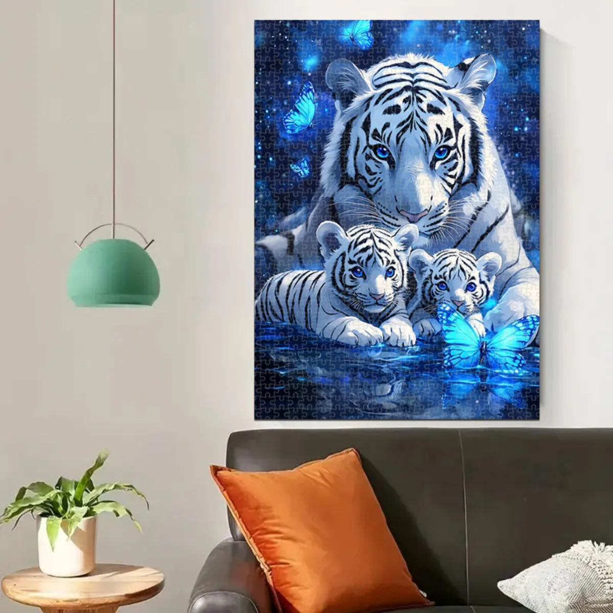 A 1, 000pcs of Puzzleshalloween Decorative Puzzle for Living Room White Tiger Family Design Blue Glow Effect 1000pcs Jigsaw Pu view 4