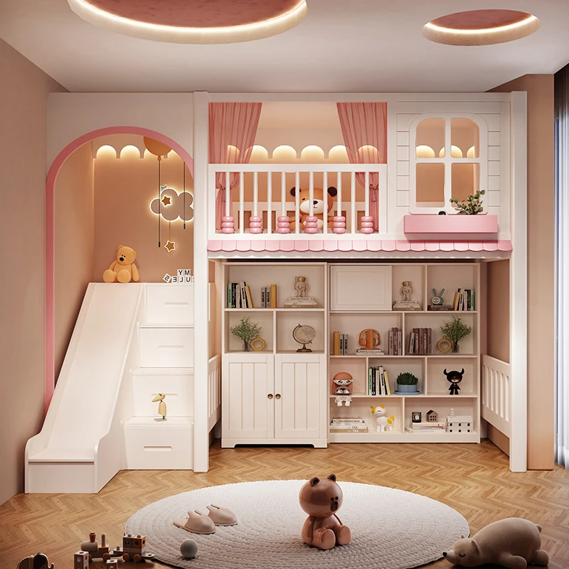 

On the bed and off the table combination bed All solid wood children's room Customized girl princess bed