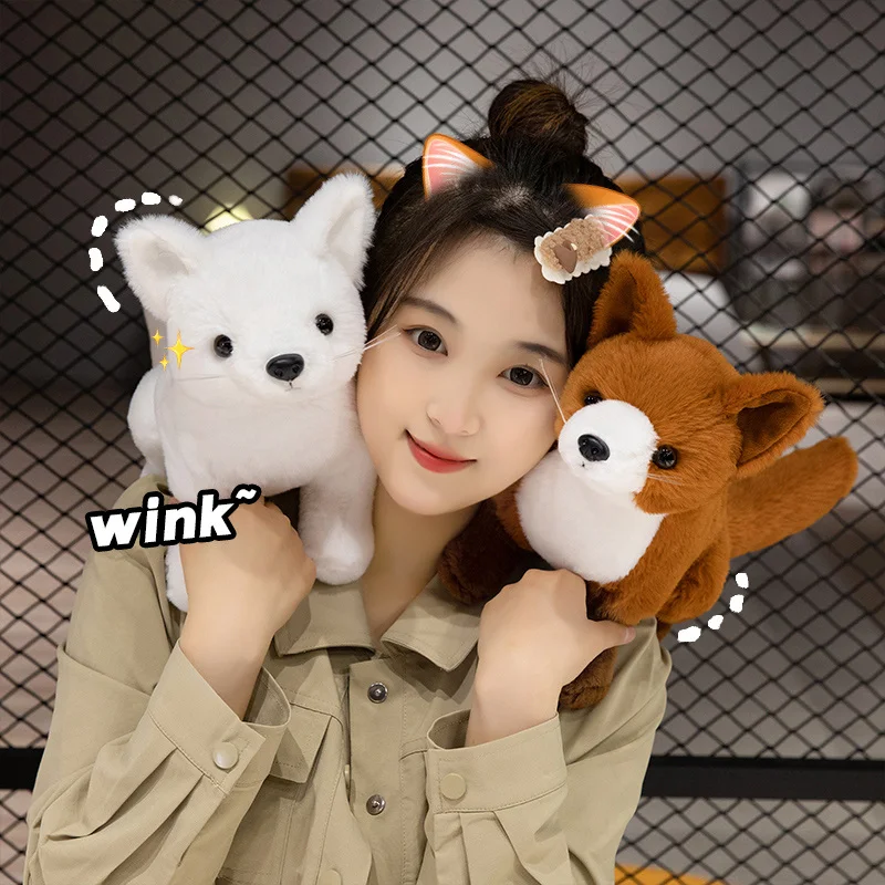 Simulation Fox Plushie Stuffed Toys Forest Animals Lifelike White Foxes Peluche Toys Home Decor Doll For Kids Birthday Gift