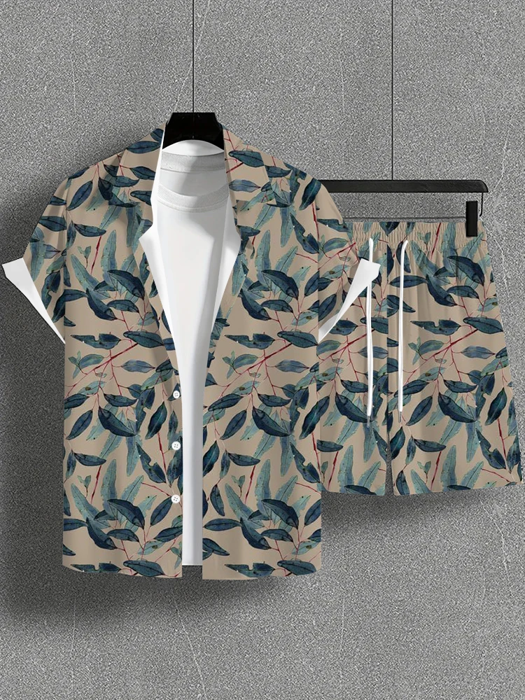 Camiseta Hawaiana de manga corta para hombre, traje de playa informal, estampado 3D de árbol de coco, conjunto de 2 piezas