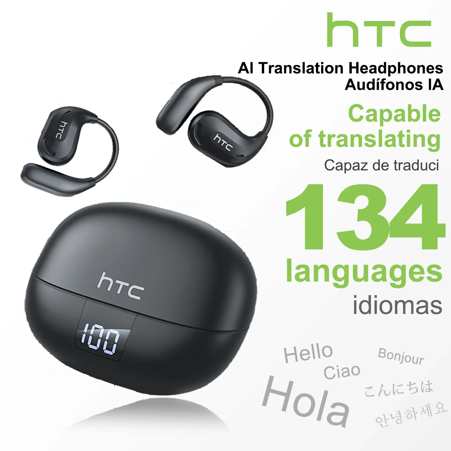 سماعات HTC NE47 بلوتوث V6.0 OWS سماعات رأس لاسلكية رياضية AI ترجمة سماعات أذن مريحة مع شاشة رقمية #1