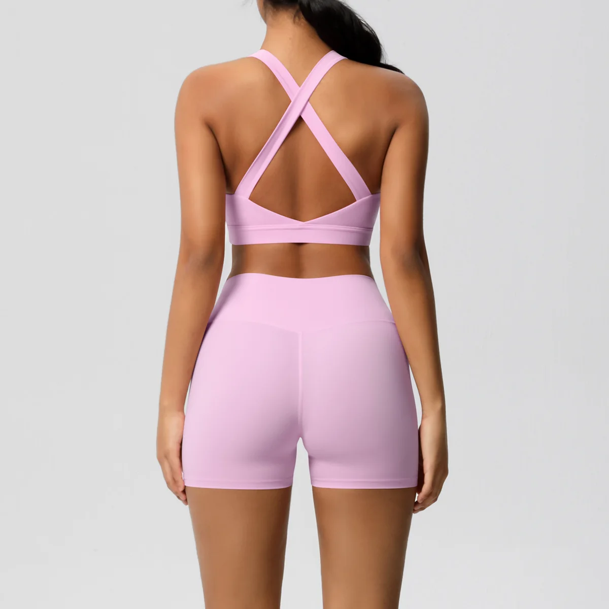 

New Women Sports Sets Crossover Bra and Shorts Gym Biker Running Leggins Outdoor Training Yoga Suits Elastic Athletic Tights