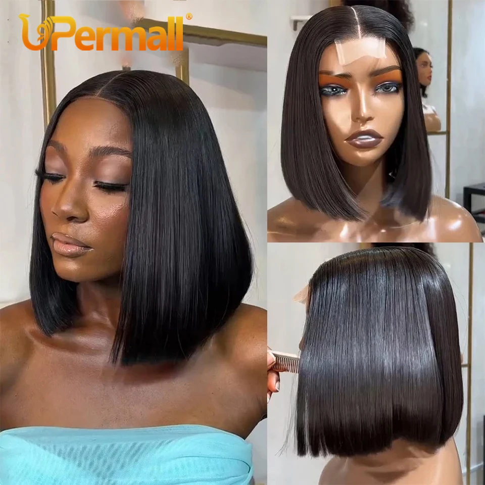 

Upermall 2x6 Straight Short Bob Wig Deep Part &4x4 Lace Closure Human Hair Wigs For Black Women Remy HD Transparent Colored Wig