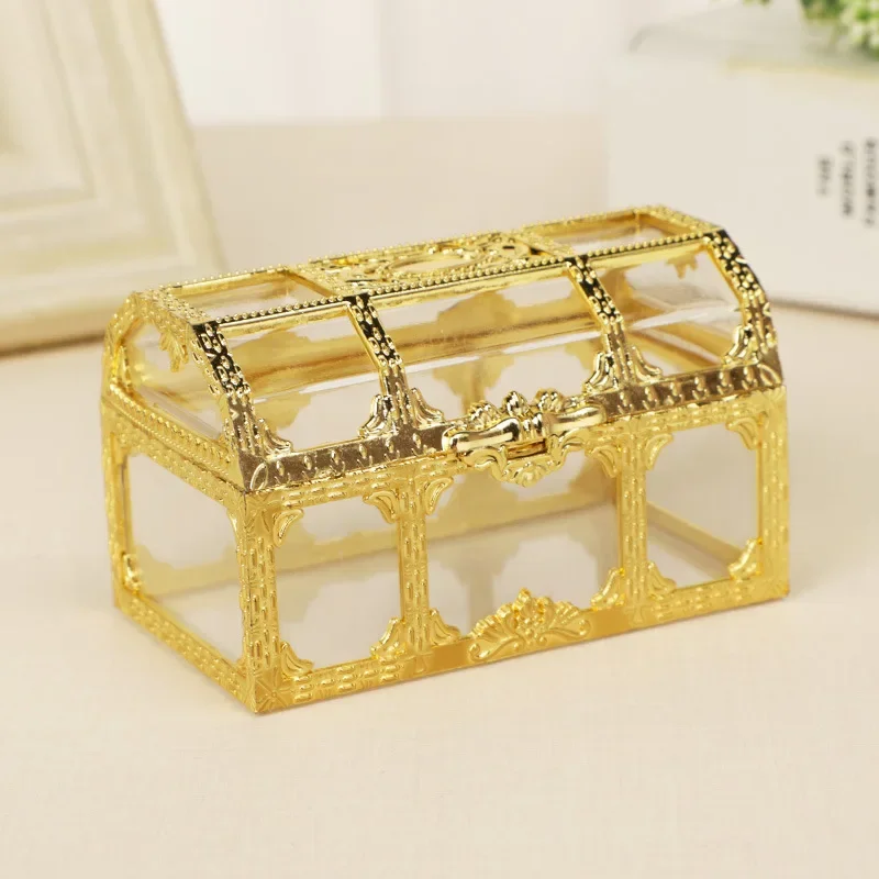 Mini Gold/Silver Transparent Jewelry Storage Box Clear Candy Pirate Storage Organizer Vintage Trinket Keepsake Treasure Chest