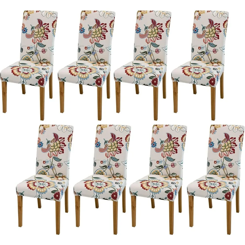 

8 Pack Dining Room Chair Covers, Floral Chair Slipcovers for Dining Room, Removable Parson Chair Covers