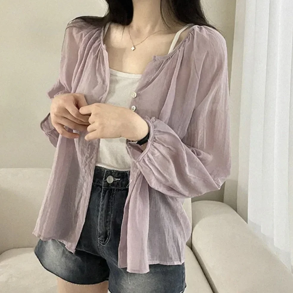Chic Sun Protection irt Women's Summer Thin Outer Cover Loose Lantern Sve Design Sensation Fairy Upper Body Korean Sle