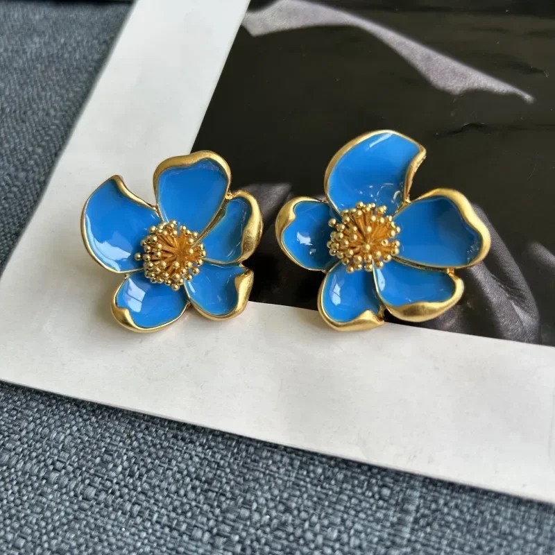 Fashion Jewelry Enamel Stud Earrings for Women Vintage Style Flower with Multicolored