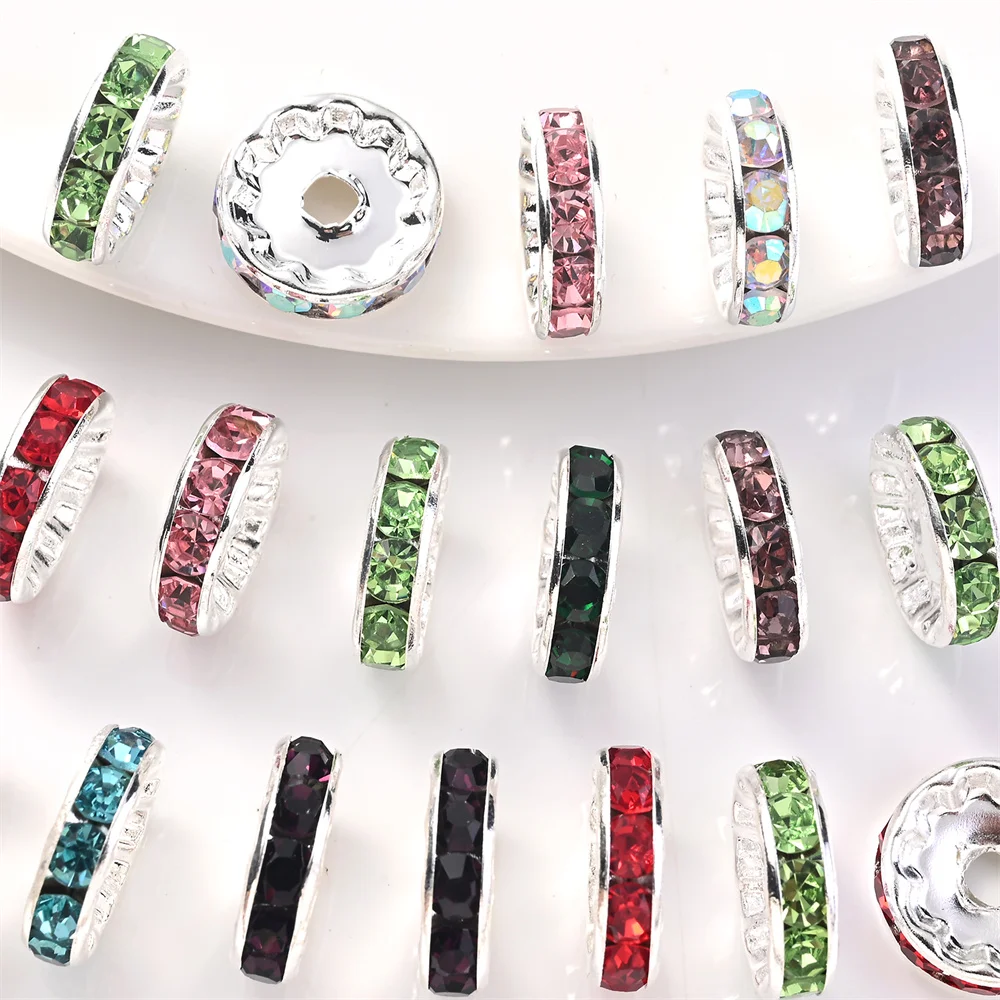 20 Stück 12mm Funkelnde Kristall-Strass-Rondell-Abstandsperlen Silberfarbene Legierungsperlen in Verschiedenen Farben für DIY-Schmuckherstellung – Detail 6