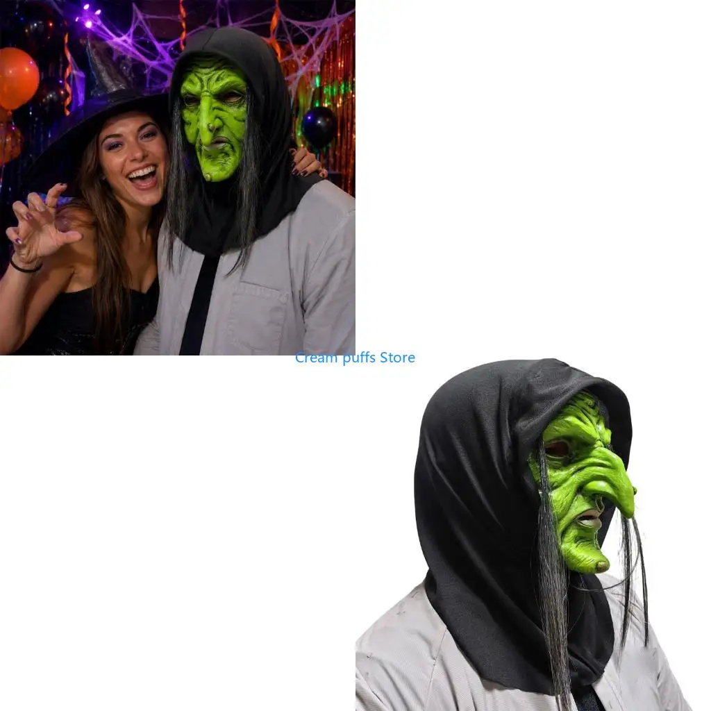 50LE Halloween-Hexenmaske mit Latex-geformter Vollgesichtsbedeckung und faltigem Charakter-Look für Cosplay, Bühnenkleidung,