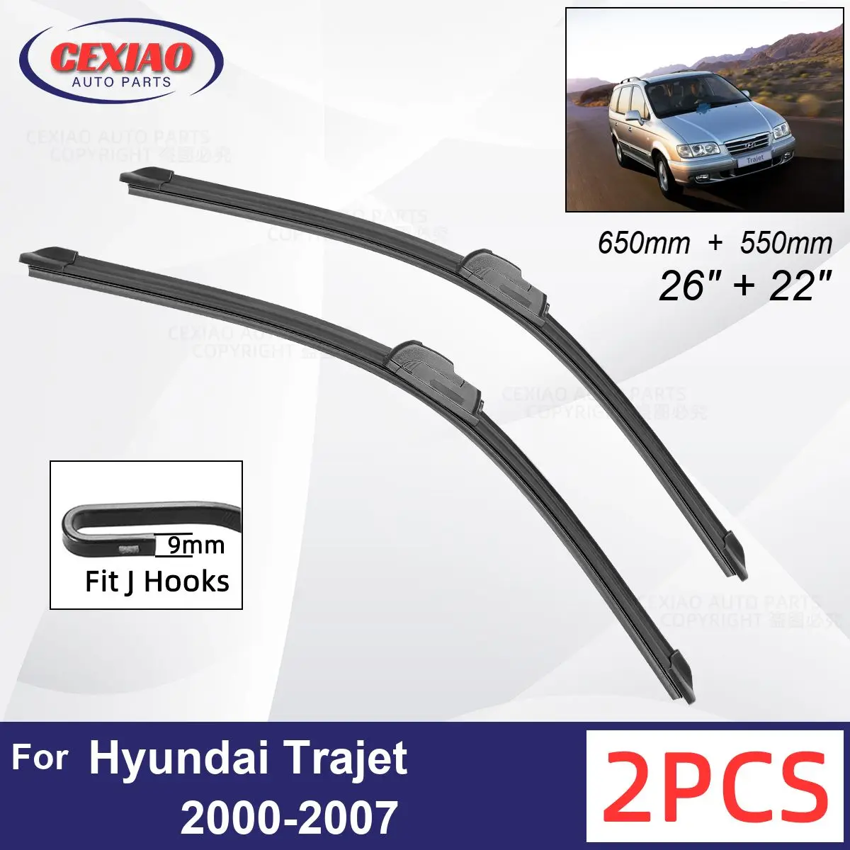 

Car Wiper For Hyundai Trajet 2000-2007 Front Wiper Blades Soft Rubber Windscreen Wipers Auto Windshield 26"+22" 650mm + 550mm