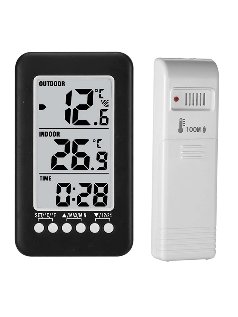 LCD ℃/℉ Digital Wireless Indoor/Outdoor Thermometer Clock Temperature Meter With Transmitter Hygrothermograph