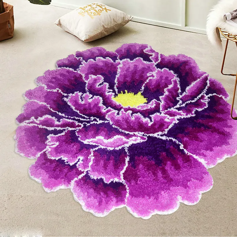 Soft Tufted Peony Flower Rug For Living Room Bedroom Home Decor Plush Bedside Area Carpet Non-slip Sofa Chair Floor Mat Dropship