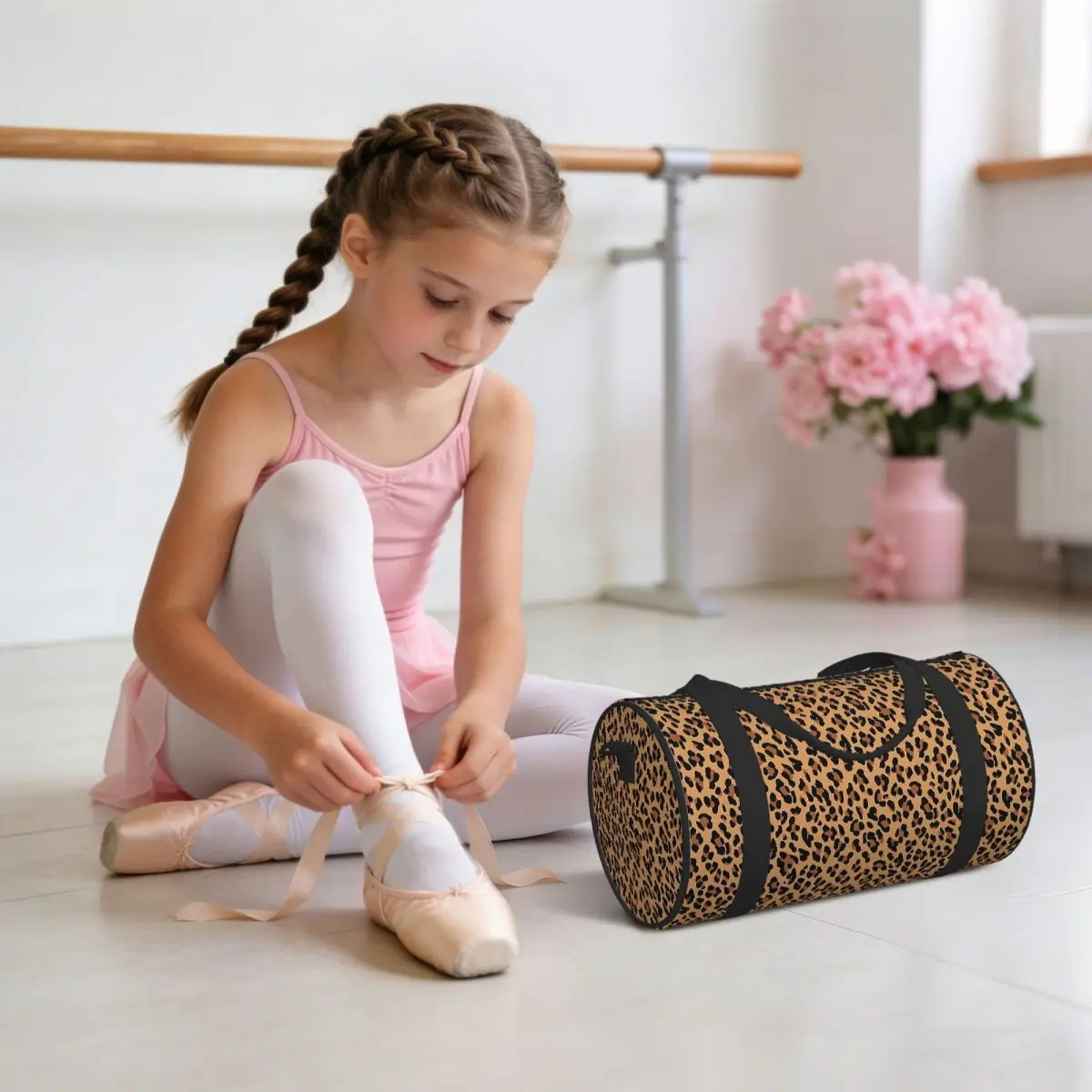 Tan Leopard Print Luggage Bag Large Capacity Duffle Tote Bag Handbags Gym Bags Fitness Bag for Boys Girls