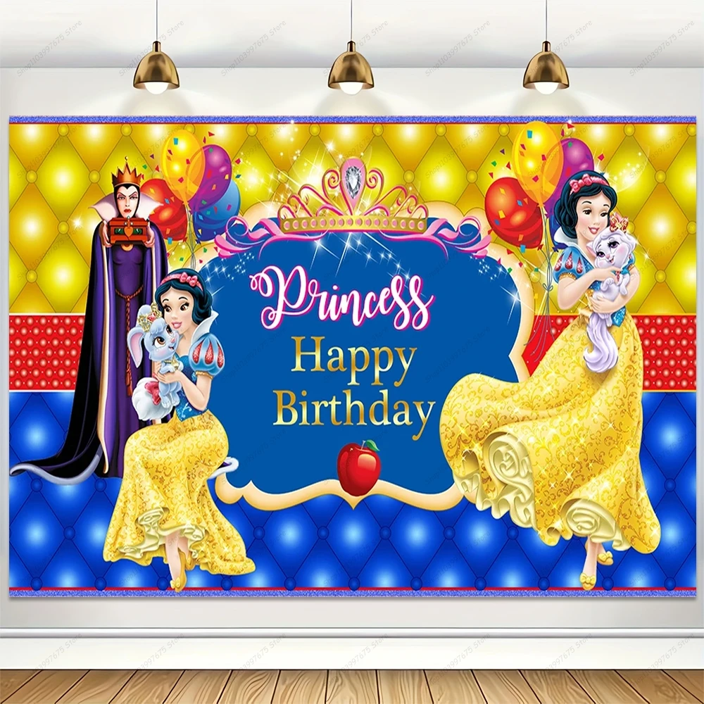 Disney Snow White Backdrop Girls Birthday Table Decoration Vinyl Background Party Supplies Baby Shower Banner Photo Booth Props