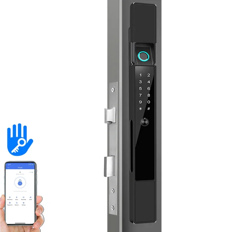 

4CM wide ultra-narrow ultra-thin frame cell phone TTLOCK aluminum door digital code automatic handleless smart door lock