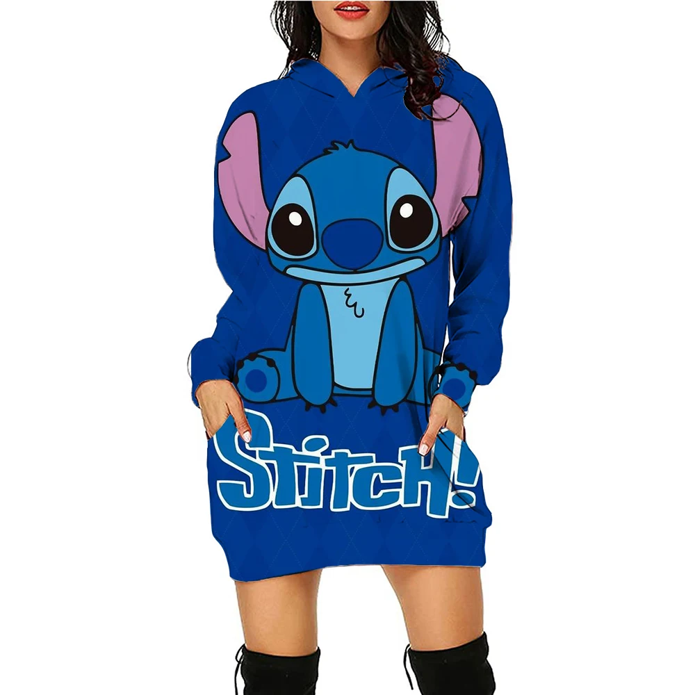 Y2k Stitch Dresses for Women 2024 Disney Woman Clothes Mini Dress With Hood Hoodie Kawaii Fashion Luxury Party Sweater Dress 3XL