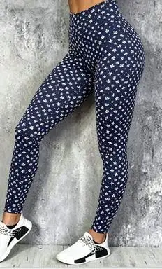 Women Navy Small Floral Print Fleece Lined Leggings Mid Waist High Stretch Yoga Casual Pants
