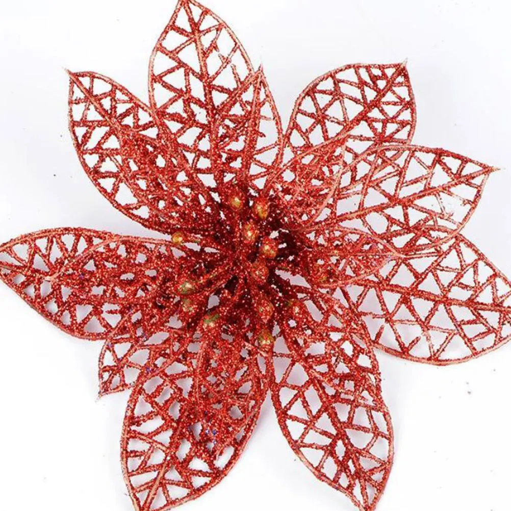 

12 Pcs Flower Wall Decor Christmas Artificial Flowers Fake Flash Decoration Red Decorations