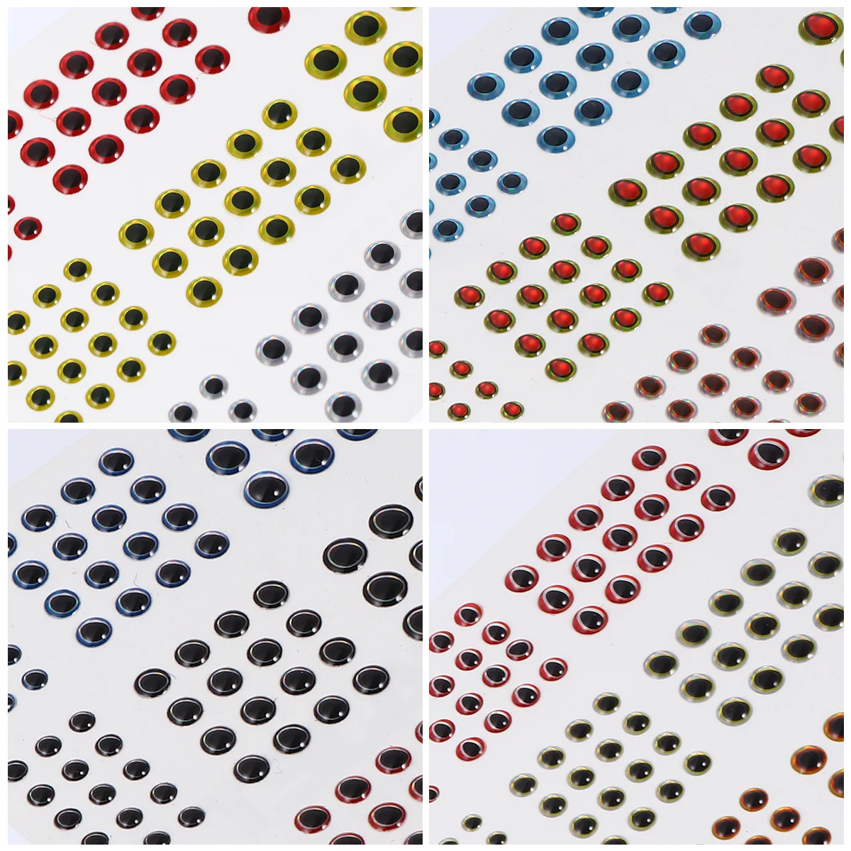 

4 Sheets 3D Fishing Lure Eyes Realistic Holographic Durable Lightweight Self Adhesive Versatile Colors Sizes Craft Fishing