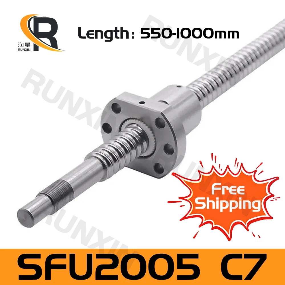 

RXTNC free shipping machined C7 SFU2005 L550-1000mm with flange single ball nut BK/BF end CNC machining for 3d printers