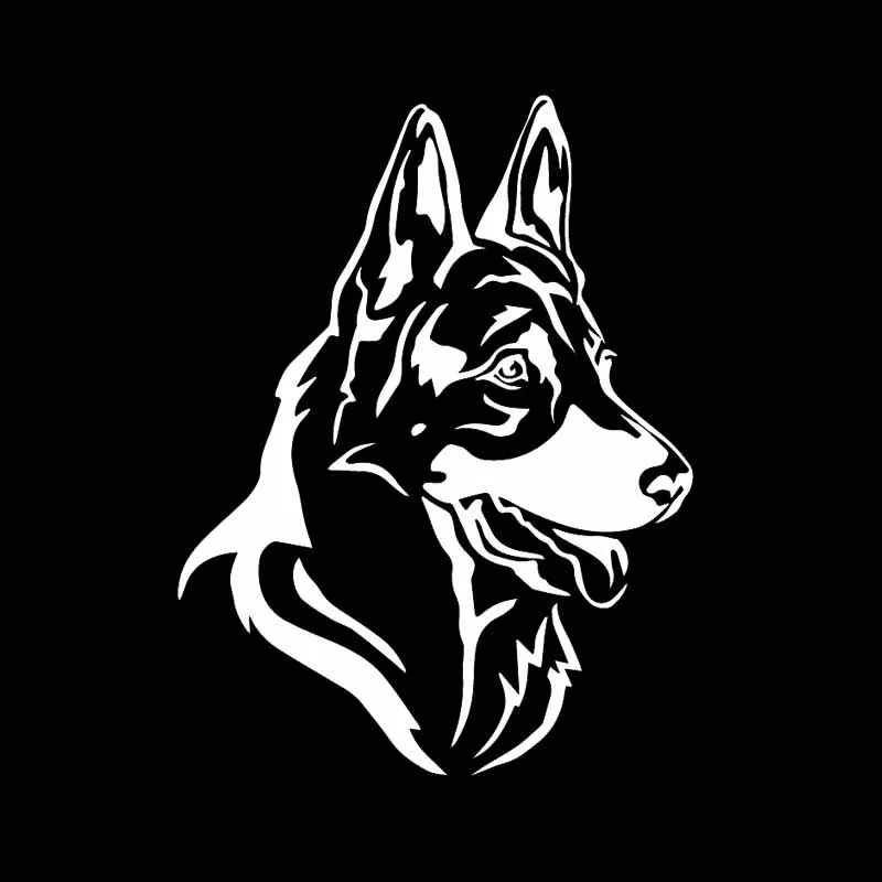 สติ๊กเกอร์รถเยอรมัน Shepherd สัตว์เลี้ยงหัวสัตว์ PVC อุปกรณ์ตกแต่งรถยนต์ Decals Creative กันน้ําสีดํา/สีขาว,16 ซม.* 12 ซม